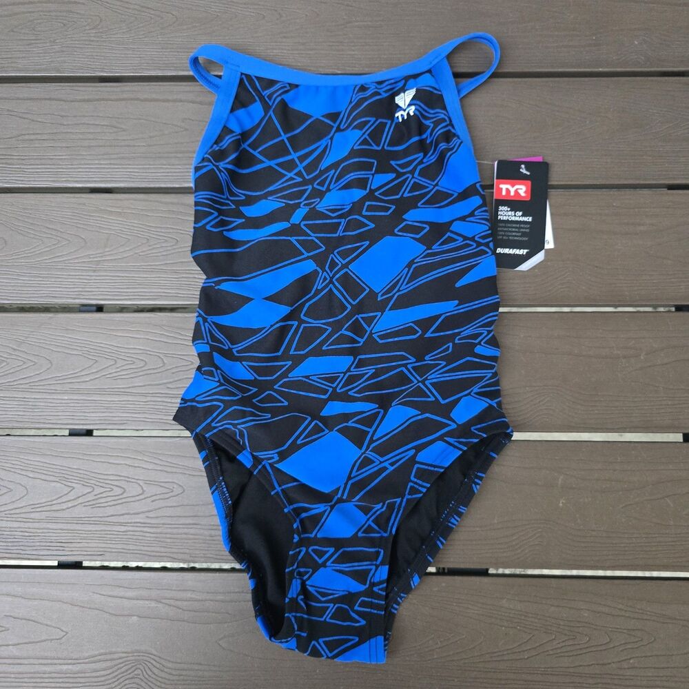 TYR DuraFast Elite Mantova DiamondFit 1 Piece Swim Youth Girl blue Sz 28 New